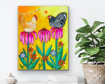 Giclée Canvas Print : Coneflower Chickens -Size 11 x 14