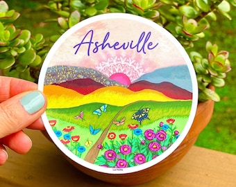 Pink Sky and Butterflies Asheville Sticker