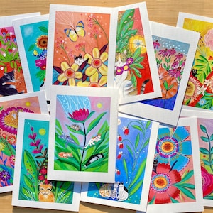 Jeu de cartes de vœux : Cats and Blooms - 5x7 (12 cartes différentes)