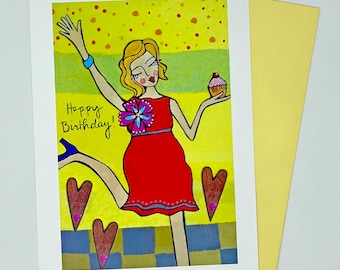 NEW Greeting Card Blank Inside : Happy Birthday Cupcake