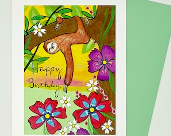 NEW Greeting Card Blank Inside : Birthday Sloth