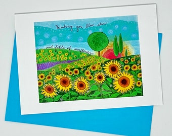 NEW Greeting Card Blank Inside : Sunflower Fields