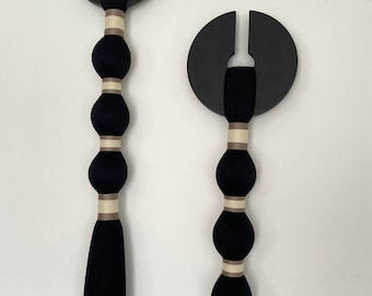 Macrame Wall Hanging, Black Tassel Tapestry, Black Fiber Art, Neutral Home Decor