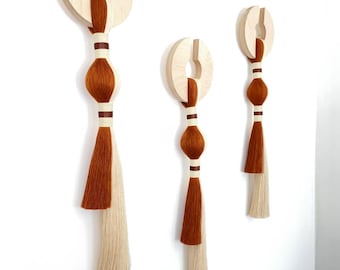 Cinnamon Macrame Wall Hanging Set Boho Wall Decor Wooden Fiber Art Minimalist Tassel Wall Hanging Handmade Neutral Home Decor