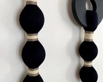 Modern Black Fiber Art Wall Hanging Wooden Frame Textile Decor Minimal Boho Wall Accent Handmade Contemporary Home Decor