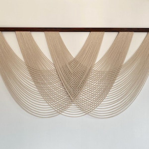 79 Inch Handwoven Beige Macrame Wall Hanging – Large Bohemian Wall Decor, Modern Eclectic Woven Tapestry, Handmade Fiber Art for Home
