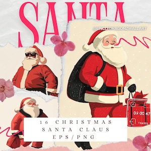 16 Weihnachten Weihnachtsmann Charakter Clipart, druckbare Clipart, hochwertige EPS / PNG / JPGs, digitaler Download, Papiermodell, Junk Journal