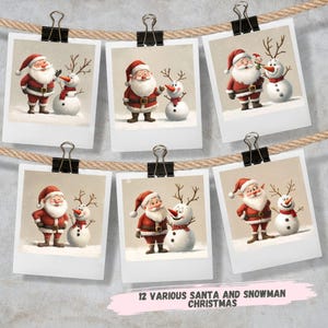12 various Santa and Snowman Christmas Clipart – Festive Holiday Cartoon Illustration, Perfect for Cards,Crafts,and Seasonal Decor JPG,PNG