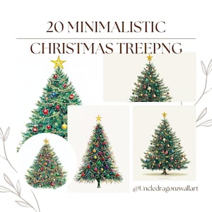 20 Minimalistic Christmas Tree Clipart, Printable Watercolor clipart, High Quality PNG/JPGs, Digital download, Paper craft, junk journals