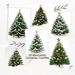 25 Minimalistic Christmas Tree Clipart, Printable clipart, High Quality PNG, Digital download, Paper craft, junk journals
