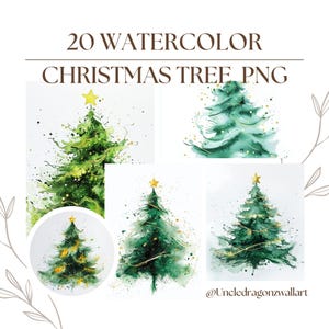 20 Watercolor Christmas Tree Clipart, Printable Watercolor clipart, High Quality JPG,PNG Digital download, Paper craft, junk journals