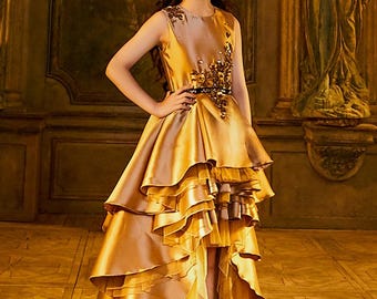 Gold Girls Formal Dress: Vintage Pageant Gown for Birthday Photo Shoot & Party