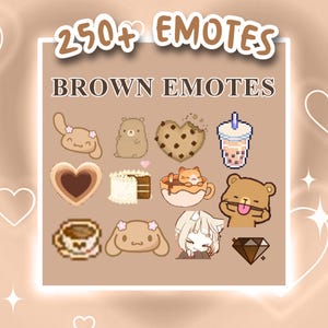 Gestos de Discord con paquete de 250 Gestos marrones / Para Discord y Twitch / Lindos y kawaii / Incluye letras y números en marrón coco, moca y cottage core