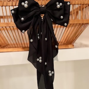 Satin Pearl Black Bow