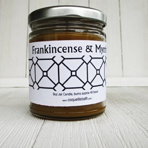 Frankincense N Myrrh Candle, 6oz tin or 9oz jar,strongly scented traditional wax candle, housewarming, aromatherapy relax, great gift idea