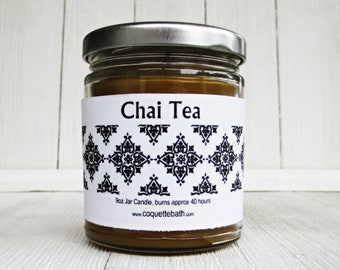 Chai Tea Candle, 6oz tin or 9oz jar, strongly scented traditional wax candle, spicy creamy tea fragrance, housewarming, aromatherapy gift