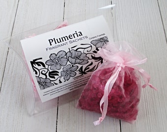 Plumeria Sachets, Aroma beads, set of 2 highly fragranced organza bag sachets, frangipanni sachets, tropical floral scent