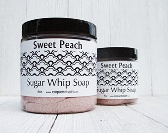Sugar Whip Soap, Sweet Peach scented, Choose size, Gentle exfoliating whipped soap, spa at home, self care for you, vegan skincare