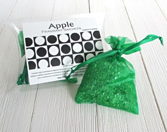 Apple Sachets, Aroma beads, set of 2 highly fragranced organza bag sachets, scented sachet