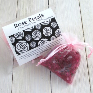 Rose Petals Sachets, Aroma beads, set of 2 highly fragranced organza bag sachets, scented sachet