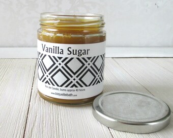 Vanilla Sugar Candle, 6oz tin or 9oz jar, strongly scented traditional wax candle, warm vanilla with floral and sugar notes