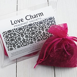 Love Charm Sachets, 2pc set highly fragranced organza bag sachets, car home or office fragrance, air freshener, fruity floral blend