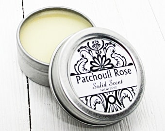 Patchouli Rose Solid Scent, concentrated body fragrance, 1/2oz twist lid tin, natural body perfume, beeswax solid fragrance