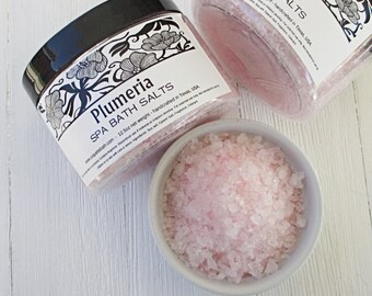 Plumeria Spa Bath Salts, 12.5oz jar, Relaxing blend of Natural Sea Salt and Epsom Salt, Aromatherapy pampering, great gift idea