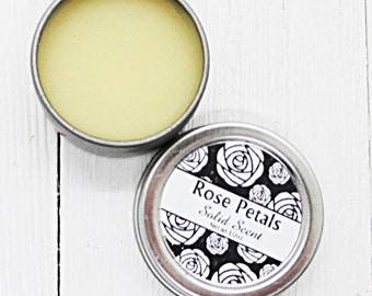 Rose Petals Solid Scent, concentrated body fragrance, 1/2oz twist lid tin, natural body perfume, beeswax solid fragrance, floral pefume