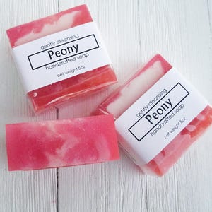 Peony Soap, 5oz, limited edition floral soap, swirly design with microfine glitter, realistic floral fragrance, pink soap bar, square shape