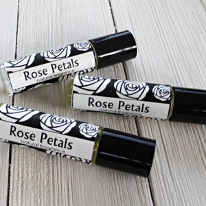 Rose Petals Perfume Roll on, 1/3oz size, classic tea rose fragrance, top seller, feminine body oil, realistic floral scent