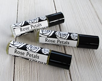 Rose Petals Perfume Roll on, 1/3oz size, classic tea rose fragrance, top seller, feminine body oil, realistic floral scent