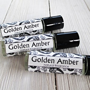 Golden Amber perfume, 1/3oz roller bottle formula, warm smoky slightly sweet fragrance, classic woodsy fragrance