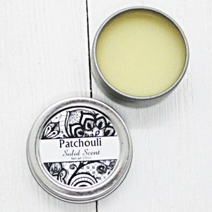 Patchouli Solid Scent, concentrated body fragrance, 1/2oz twist lid tin, natural body perfume, beeswax solid fragrance, earthy herbal scent