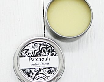 Patchouli Solid Scent, concentrated body fragrance, 1/2oz twist lid tin, natural body perfume, beeswax solid fragrance, earthy herbal scent