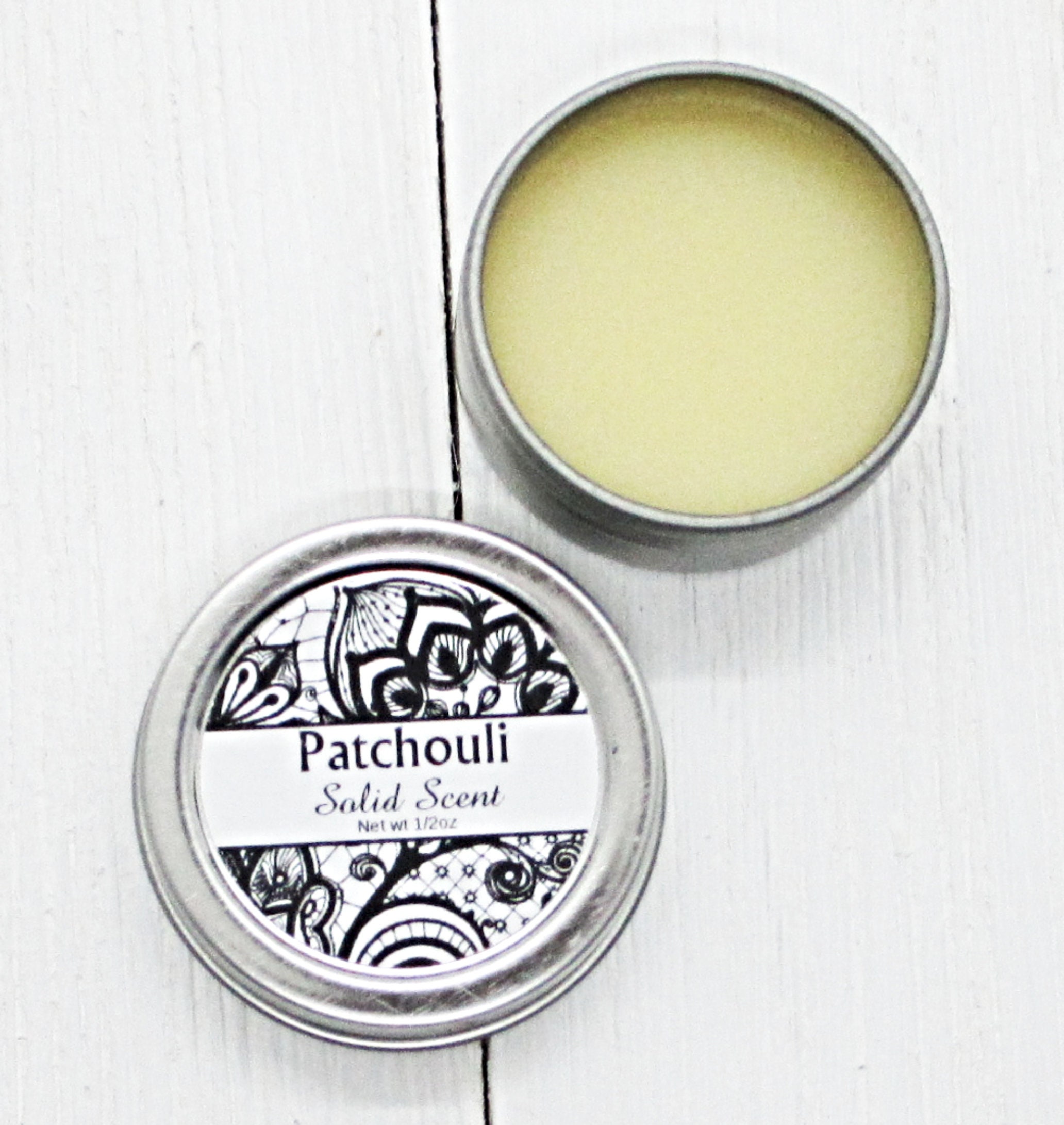 Patchouli Solid Scent, concentrated body fragrance, 1/2oz twist lid tin, natural body perfume, beeswax solid fragrance, earthy herbal scent