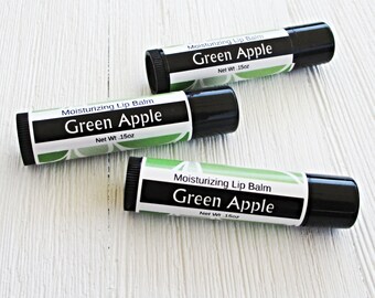 Green Apple Lip Balm, ultra moisturizing recipe, .15oz twist up tube, banish dry lips, lip butter, pick 1, 2 or 3, fruit lip butter