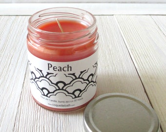 Sweet Peach Candle, 6oz tin or 9oz jar, strongly scented traditional wax candle, juicy peach fragrance brings summer to life, great gift