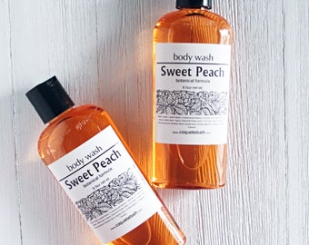 Sweet Peach Body Wash, 6.5oz bottle or Combo set, Gentle Body Wash, realistic fruity fragrance, summertime scent bath body gel, bath bubbles