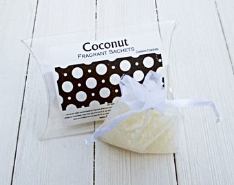 Coconut Sachets, Aroma beads, set of 2 highly fragranced organza bag sachets, tropical fruit fragrance, strong scent, creamy coconut
