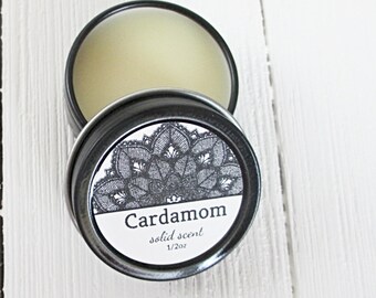 Cardamon Solid Scent, concentrated, 1/2oz twist lid tin, natural body perfume, beeswax solid fragrance, warm spicy aroma