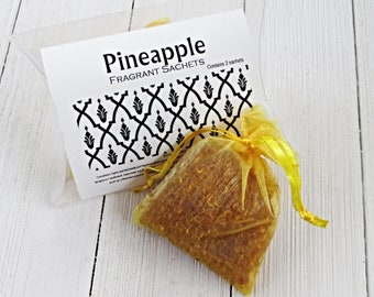 Pineapple Sachets, 2pc set, use in car, luggage and more, organza bagged home fragrance