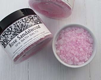 Rose Sandalwood Spa Bath Salts, 12.5oz jar, Relaxing blend of Natural Sea Salt and Epsom Salt, Aromatherapy pampering, great gift idea