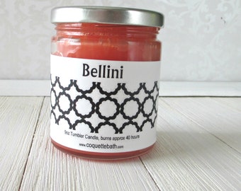 Bellini Candle, 6oz tin or 9oz jar, strongly scented traditional wax candle, Sunday brunch favorite cocktail jar candle