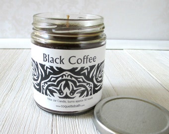 Black Coffee Candle, 6oz tin or 9oz jar, strongly scented traditional wax candle, rich coffee fragranced candle, coffee lovers gift