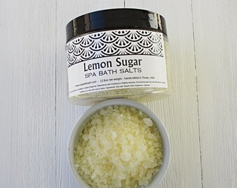 Lemon Sugar Spa Bath Salts, 12.5oz jar, Relaxing blend of Natural Sea Salt and Epsom Salt, Aromatherapy pampering, great gift idea