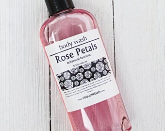Rose Petals Body Wash, 6.5oz size or Combo Set, Gentle Body Wash, tea rose fragrance, Use as shower gel, liquid hand soap, bath bubbles