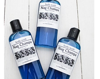 Nag Champa Body Wash, 6.5oz bottle or Combo Set, Gentle Body Wash, Use as shower gel, liquid hand soap, bath bubbles, plumeria musk