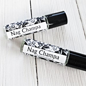Nag Champa Perfume, 1/3oz roll on bottle, plumeria, musk and woodsy notes, classic retro fragrance, top seller