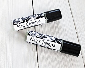 Nag Champa Perfume, 1/3oz roll on bottle, plumeria, musk and woodsy notes, classic retro fragrance, top seller